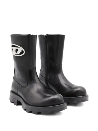 Diesel D-hammer-biker Boots In Shiny Leather In Black