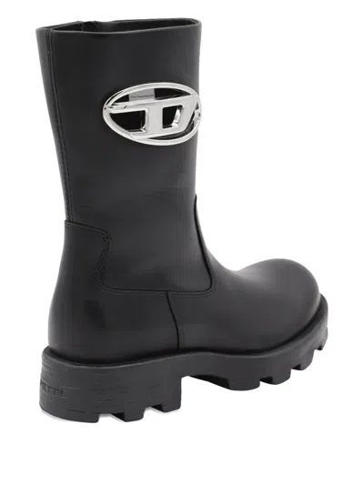 Diesel D-hammer-biker Boots In Shiny Leather In Black