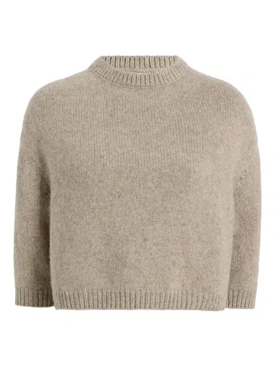 Khaite Sabina Cashmere Elbow-sleeve Boxy Sweater In Neutral