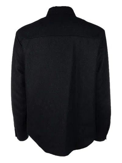 4ff Herringbone-pattern Button-down Shirt In Black