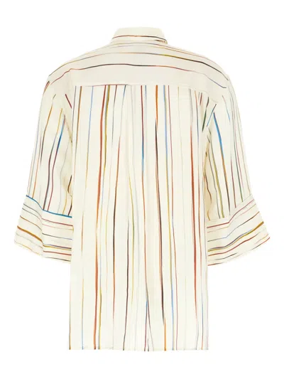 Paul Smith Striped Silk Shirt 3/4 Sleeves In Neutral