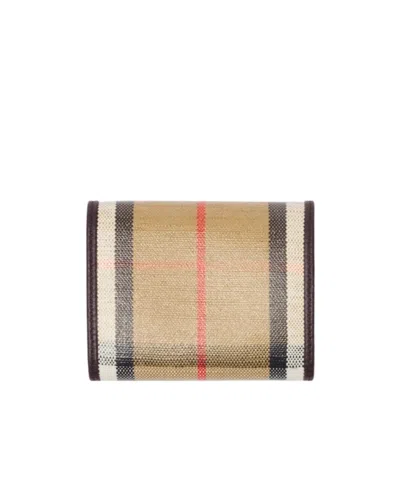 Burberry Compact Wallet With Leather Inserts In Check Pattern In Burgundy