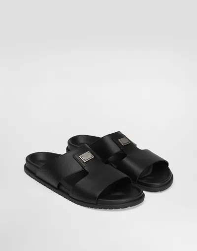 Dolce & Gabbana Dolce&gabbana Men Logo Leather Sandals In Black