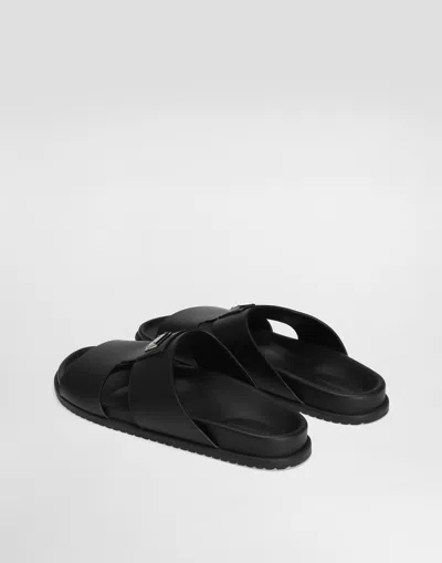 Dolce & Gabbana Dolce&gabbana Men Logo Leather Sandals In Black