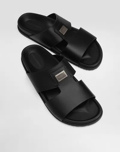 Dolce & Gabbana Dolce&gabbana Men Logo Leather Sandals In Black