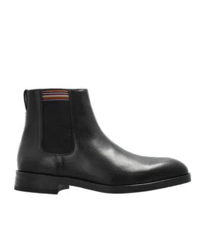 Paul Smith Black Leather Lansing Signature Stripe Chelsea Boots In Black
