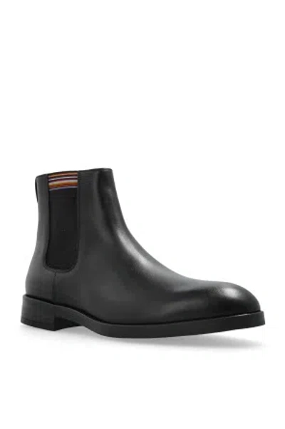 Paul Smith Black Leather Lansing Signature Stripe Chelsea Boots In Black