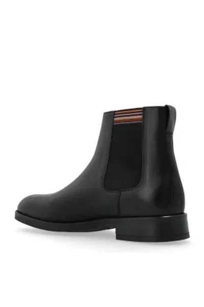 Paul Smith Black Leather Lansing Signature Stripe Chelsea Boots In Black