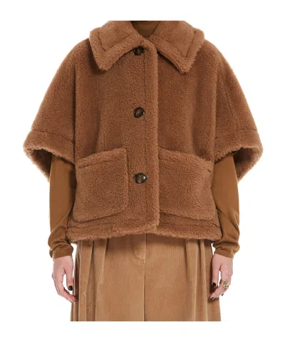 Max Mara Short Cape In Teddy Fabric Scarves And Foulards Beige In Brown