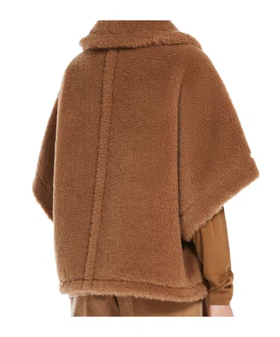 Max Mara Short Cape In Teddy Fabric Scarves And Foulards Beige In Brown
