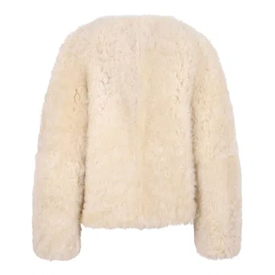 Tom Ford Curly Sheep Shearling Collarless Jacket In Neutral