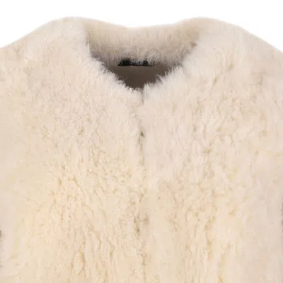 Tom Ford Curly Sheep Shearling Collarless Jacket In Neutral