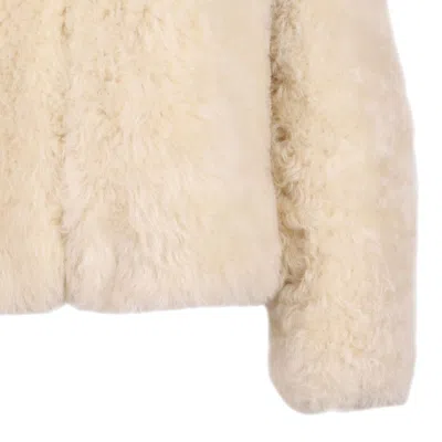 Tom Ford Curly Sheep Shearling Collarless Jacket In Neutral