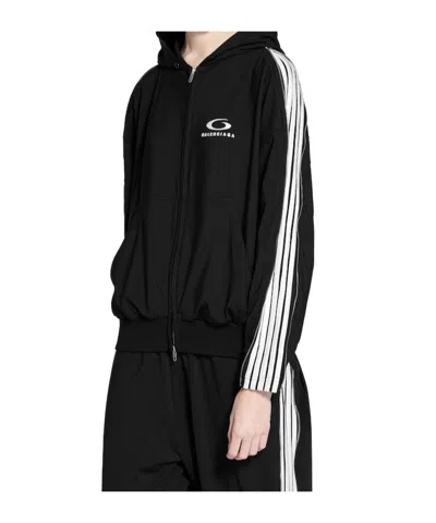 Balenciaga Black Zip-up Sweatshirt Loop Sports Icon In Black