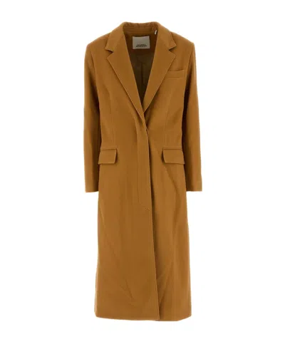 Isabel Marant Long Wool Blend Coat With Notched Lapels In Brown
