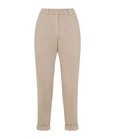 Peserico Beige Stretch Cotton Pants With Turn-up Hems In Neutral