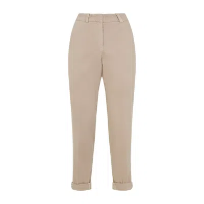 Peserico Beige Stretch Cotton Pants With Turn-up Hems In Neutral