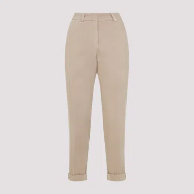 Peserico Beige Stretch Cotton Pants With Turn-up Hems In Neutral