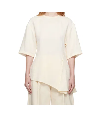 Studio Nicholson Asymmetric Hem Keyhole Back Round Neck Top In White