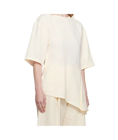 Studio Nicholson Asymmetric Hem Keyhole Back Round Neck Top In White