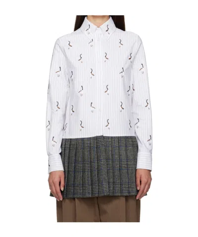 Thom Browne Geese Embroidered Stripe Button-down Shirt In Gray