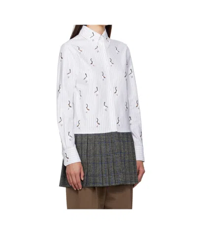 Thom Browne Geese Embroidered Stripe Button-down Shirt In Gray