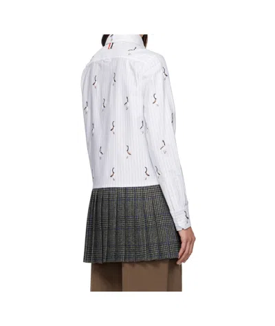 Thom Browne Geese Embroidered Stripe Button-down Shirt In Gray