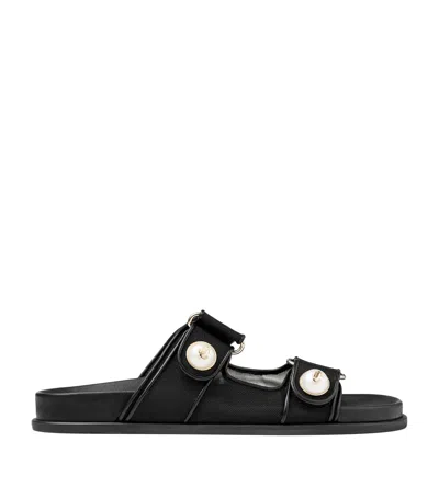 Jimmy Choo Double Strap Embellished Buttons Sandals In Black