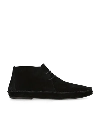 The Row Tyler Suede Shearling Moccasin Booties In Black