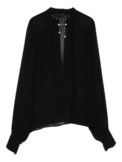 Liu •jo Liu Jo Black Collar Embellished Gathered Jacket In Black