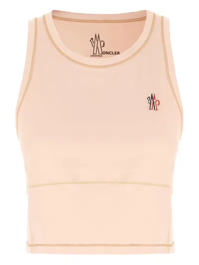 Moncler Sleeveless Crew Neck Contrast Stitching In Pink