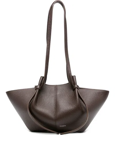 Yuzefi Knotted Strap Structured Leather Shoulder Bag In Brown