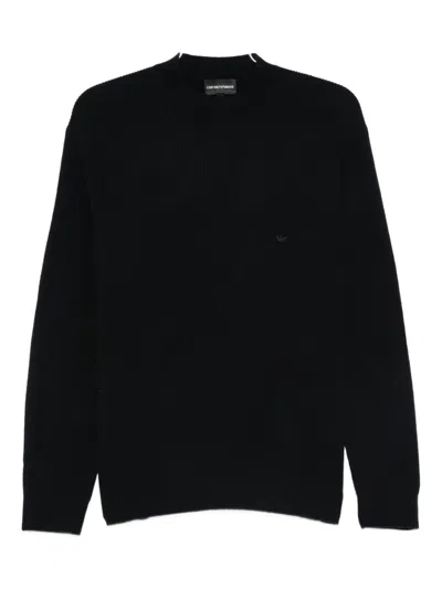 Emporio Armani Tonal Diamond Wool Sweater In Black