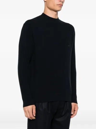 Emporio Armani Tonal Diamond Wool Sweater In Black