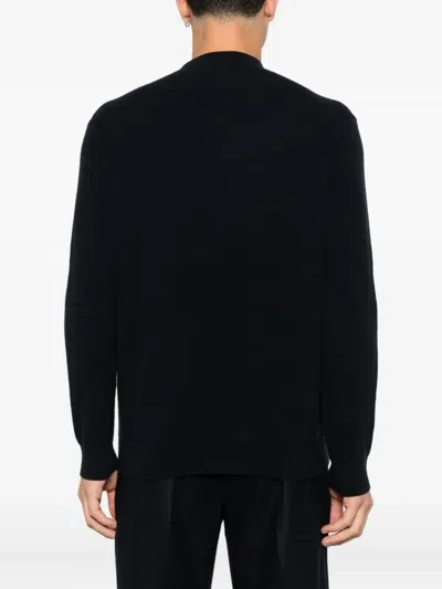 Emporio Armani Tonal Diamond Wool Sweater In Black