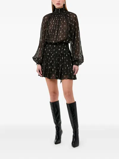 Nicholas Cecile Ruched Turtleneck Viscose Mini Dress In Black