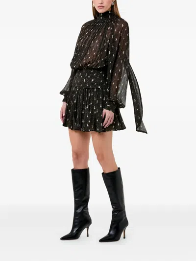 Nicholas Cecile Ruched Turtleneck Viscose Mini Dress In Black