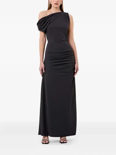 Nicholas Selma Ruched One-shoulder Gown In Black