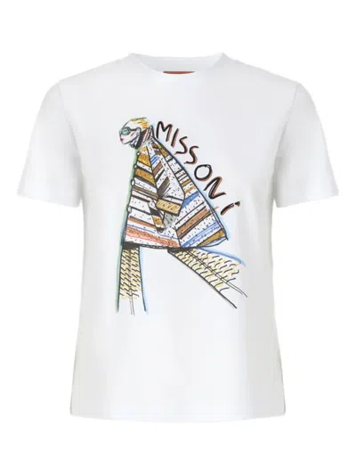Missoni Kurzarm-t-shirt Mit Print Und Logo In White