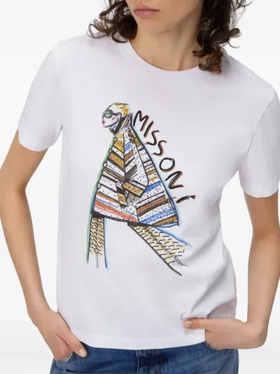 Missoni Kurzarm-t-shirt Mit Print Und Logo In White