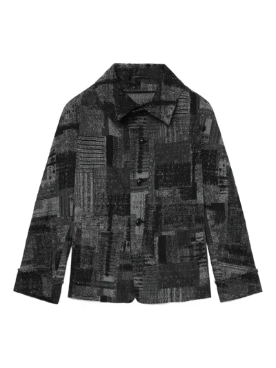 Y's Abstract-print Button Jacket In Gray