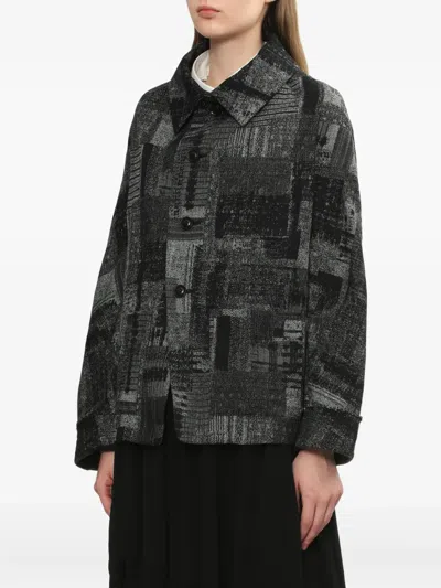 Y's Abstract-print Button Jacket In Gray