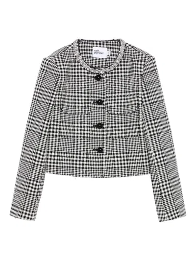 Self-portrait Houndstooth Wool Blend Jacket In Gray
