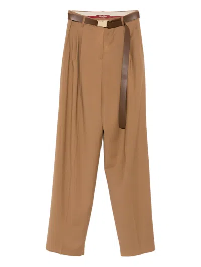 Max Mara Tailored Wool Trousers With High Waist In Brown