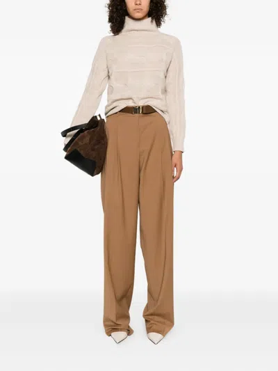 Max Mara Tailored Wool Trousers With High Waist In Brown