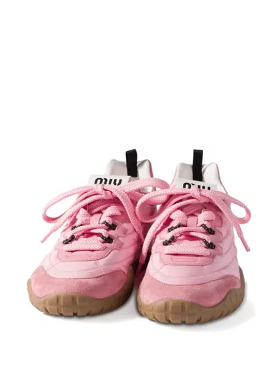 Miu Miu Tyre Sneakers In Technical Fabric And Suede Shoes In Pink
