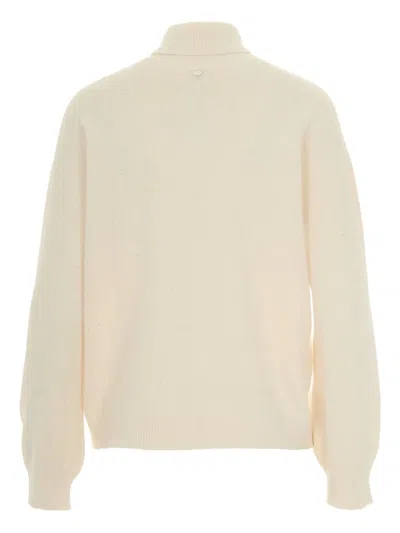 Liu •jo Cream Turtleneck Sweater With Ribbed Detailing In Neutral