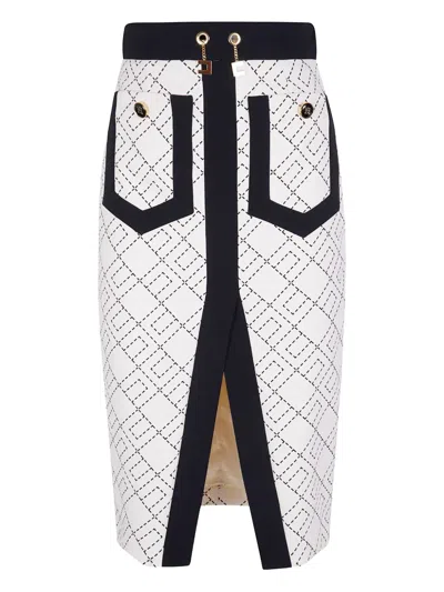Elisabetta Franchi Geometric Patterned Midi Skirt In White