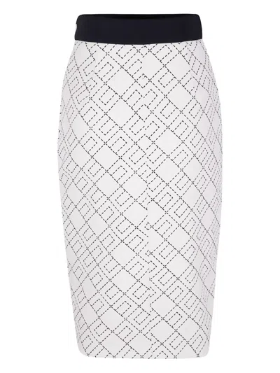 Elisabetta Franchi Geometric Patterned Midi Skirt In White