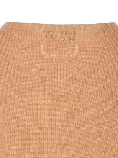 Twinset Twin-set Beige Crew Neck Sweater In Soft Wool-cashmere Blend In Neutral